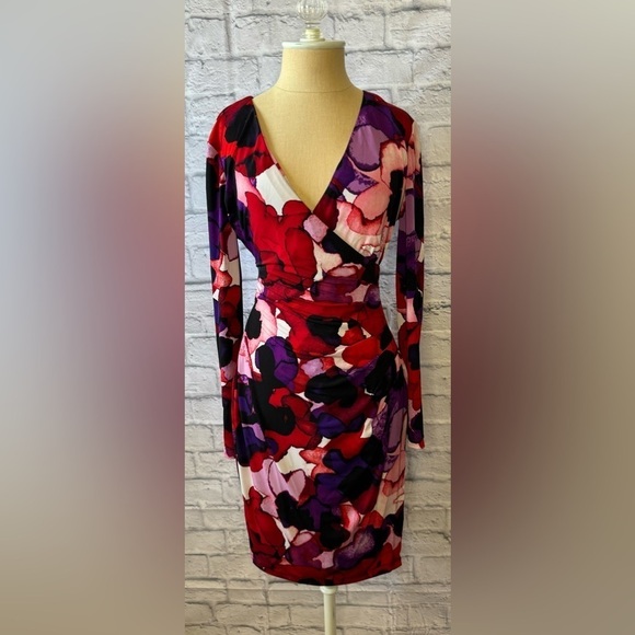 Calvin Klein Abstract Floral Faux Wrap Dress Women’s US 8 - Picture 6 of 11